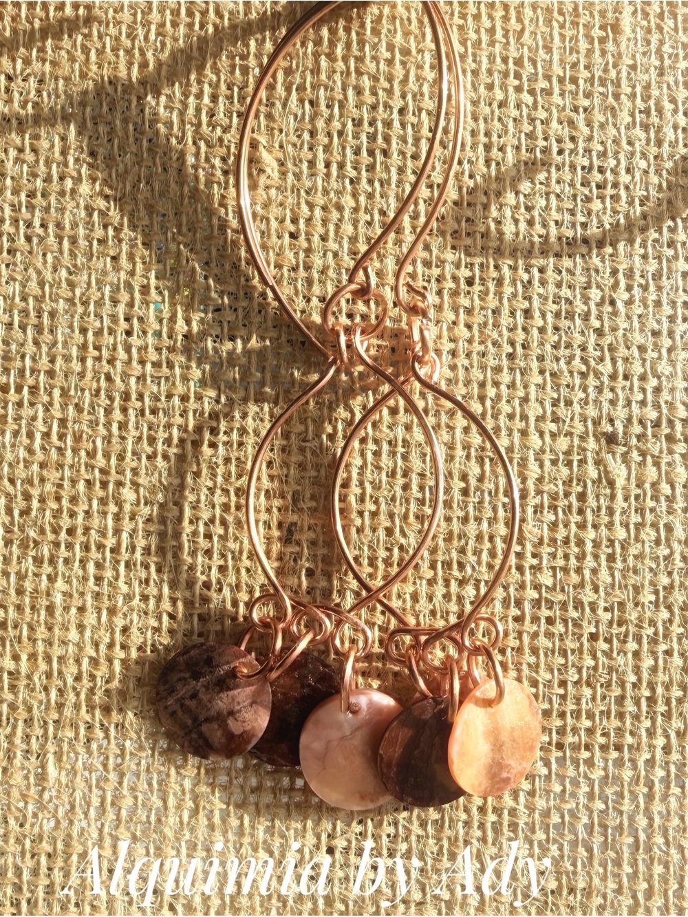 Copper Teardrop Earrings with Brown mother of pearl & Copper Discs